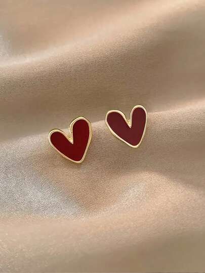 Crimson Heart Stud Earrings