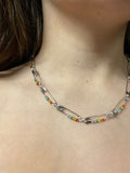 Rainbow Beaded Safety Pin Necklace
