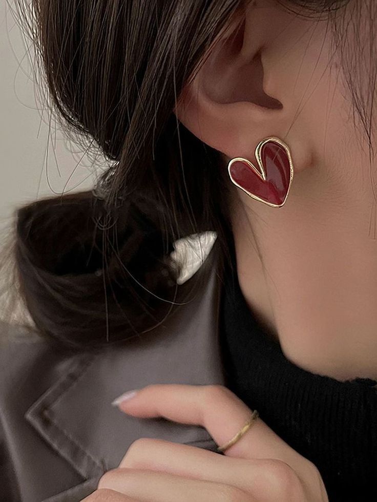 Crimson Heart Stud Earrings