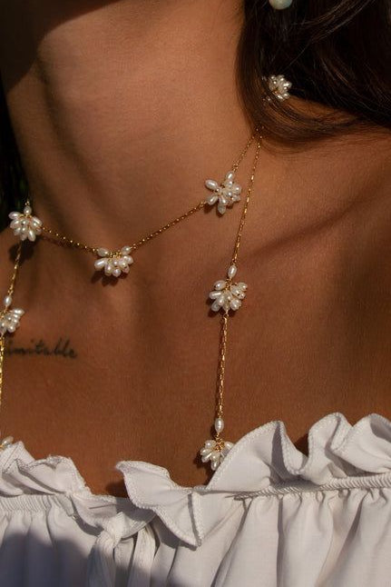 Pearl Blossom Lariat Necklace