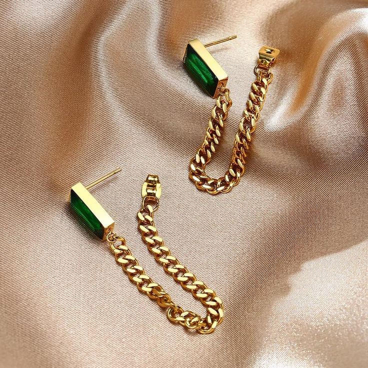 Emerald Chain Drop Earrings
