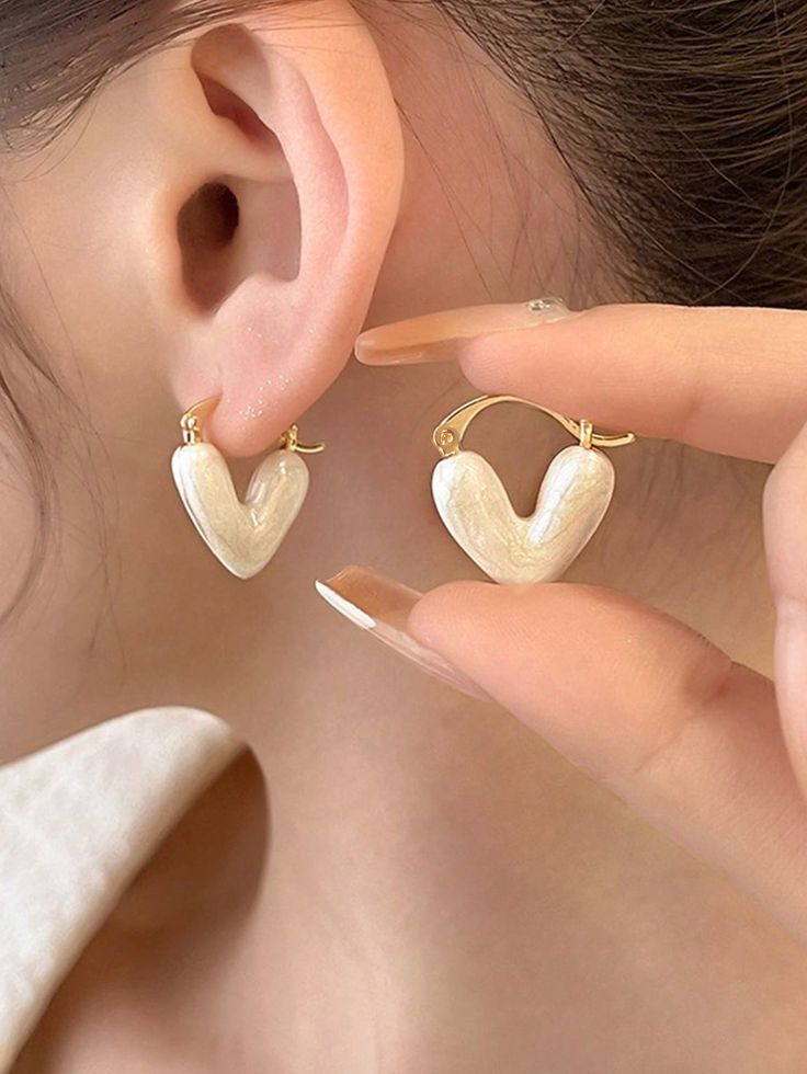 Ivory Heart Hoop Earrings