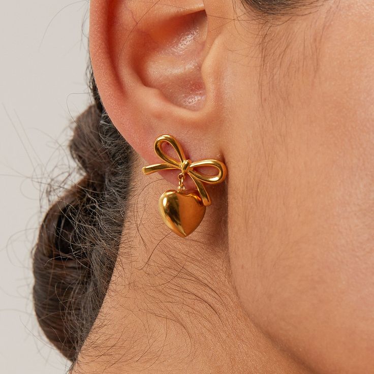 Bow Heart Drop Earring