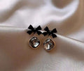 Black Bow Pearl Earrings