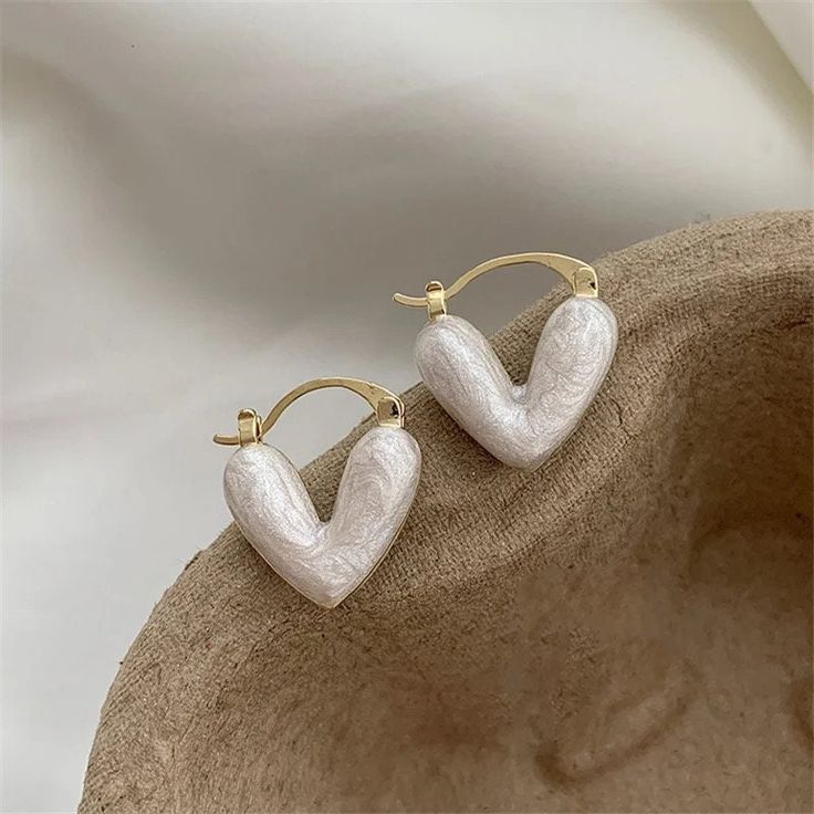 Ivory Heart Hoop Earrings