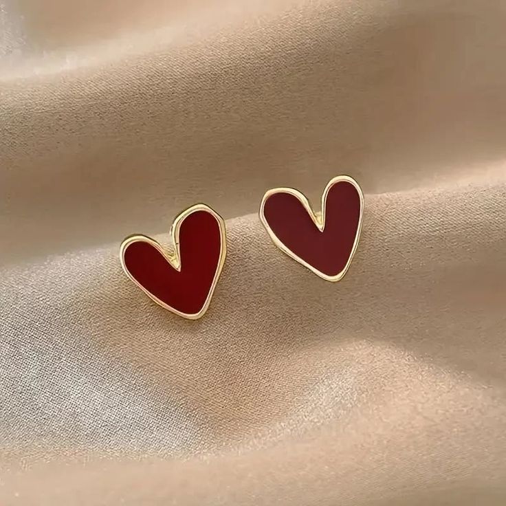 Crimson Heart Stud Earrings