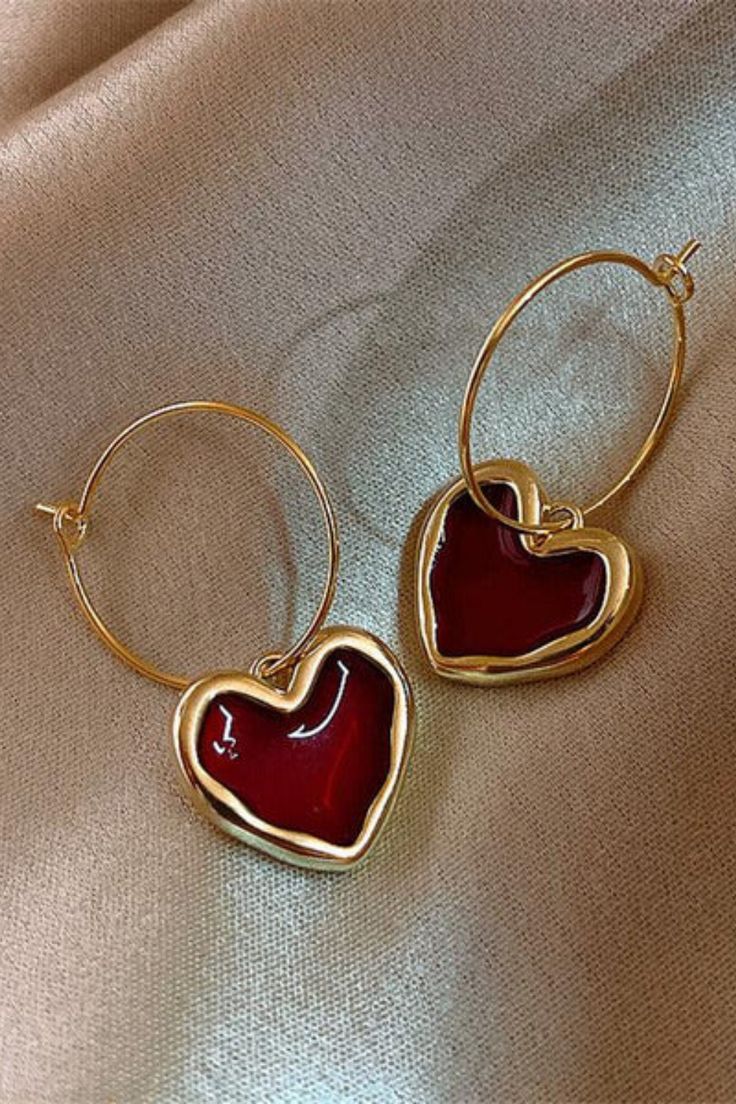 Ruby Heart Hoop Earrings