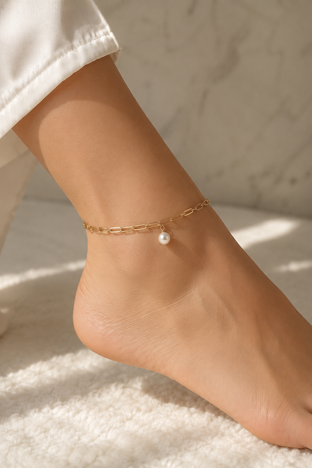 One Pearl Drop Anklet