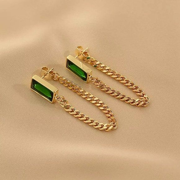 Emerald Chain Drop Earrings