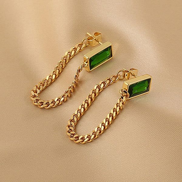Emerald Chain Drop Earrings