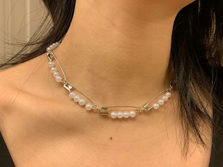 Pearl Safety Pin Necklace